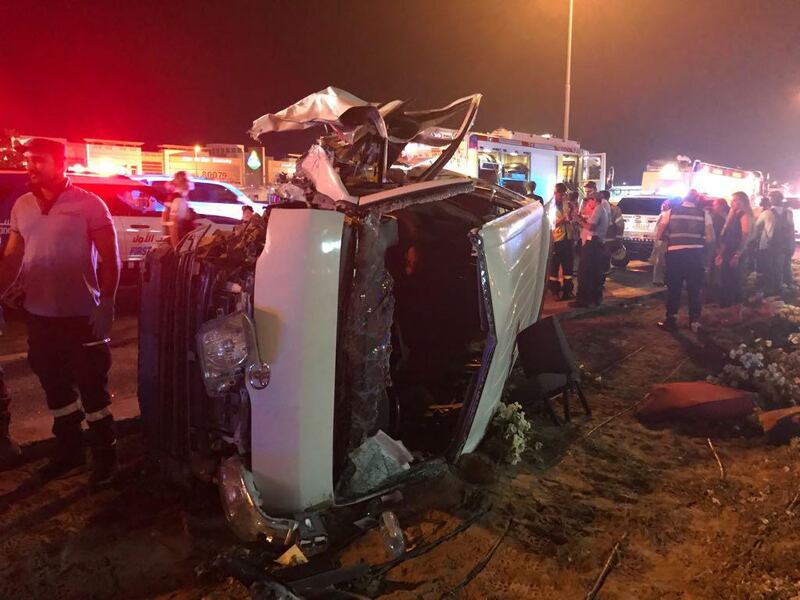 A driver and his passengers were trapped in a minibus after colliding with two vehicles. Courtesy Dubai Police