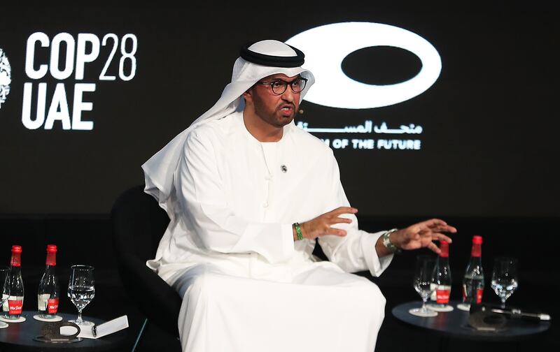 Dr Sultan Al Jaber, Cop28 President-designate and UAE Special Envoy for Climate Change, calls on all nations to come together to take decisive action to address climate change. Pawan Singh / The National