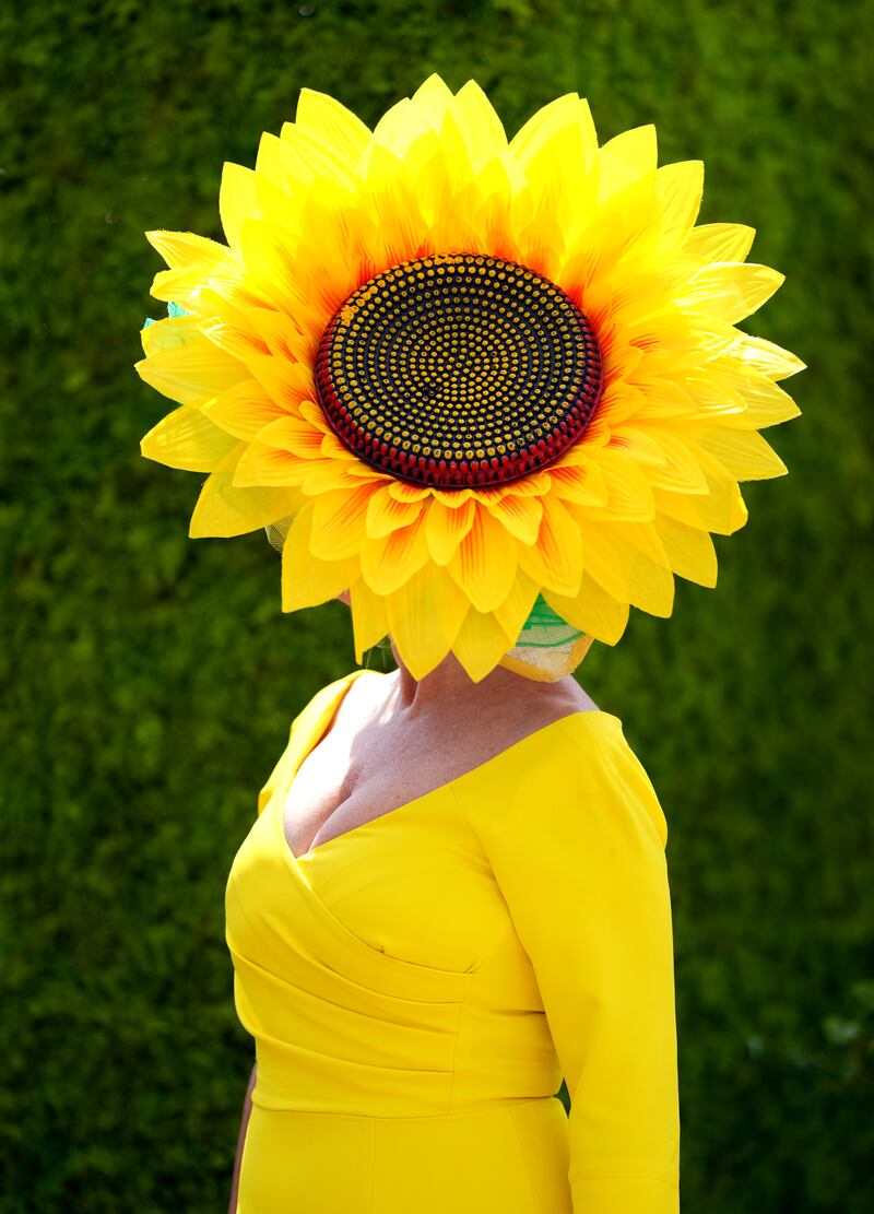 A giant sunflower hat on day three of Royal Ascot. PA Images