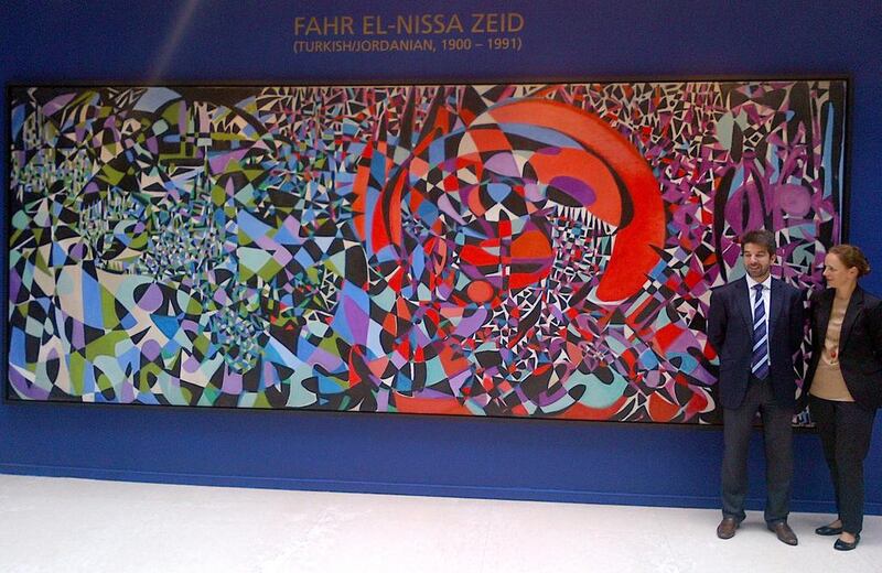 The ‘Break of the Atom and Vegetal Life”, by Turkish Jordanian princess Fahr EL Nissa Zeid, was sold for $2,741,000, a record for a painting by a female artist from the region. Wissam Keyrouz / AFP
