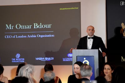 Omar Bdour, chief executive of the London Arabia Organisation addressing delegates at the event. Getty Images