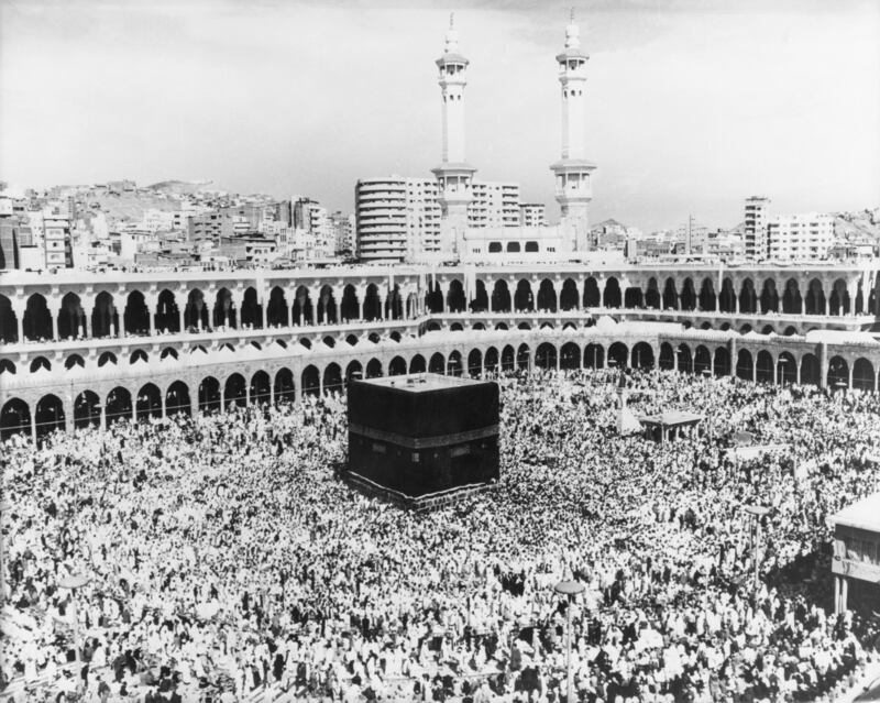 Muslims gather around the Kaaba as they participate in the Hajj pilgrimage in 1979.