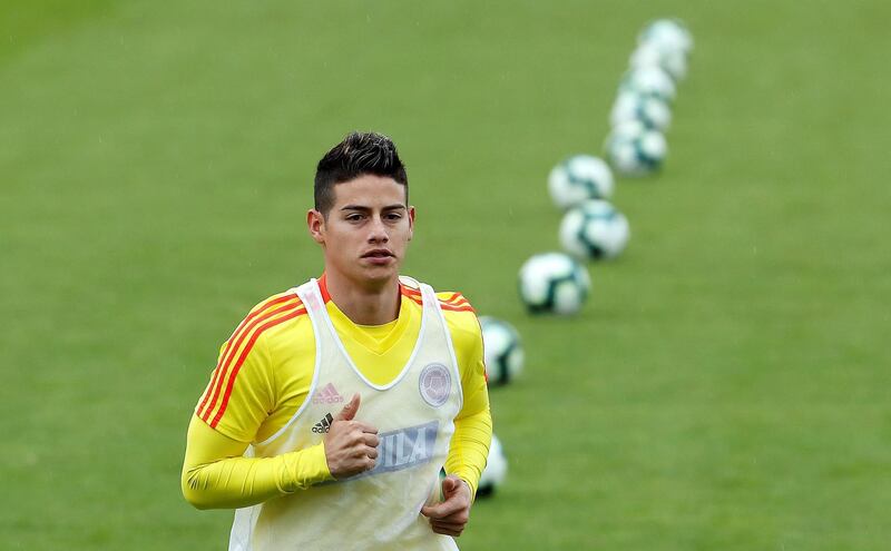 Colombia playmaker James Rodriguez participates in a team training session in Bogota, Colombia. EPA