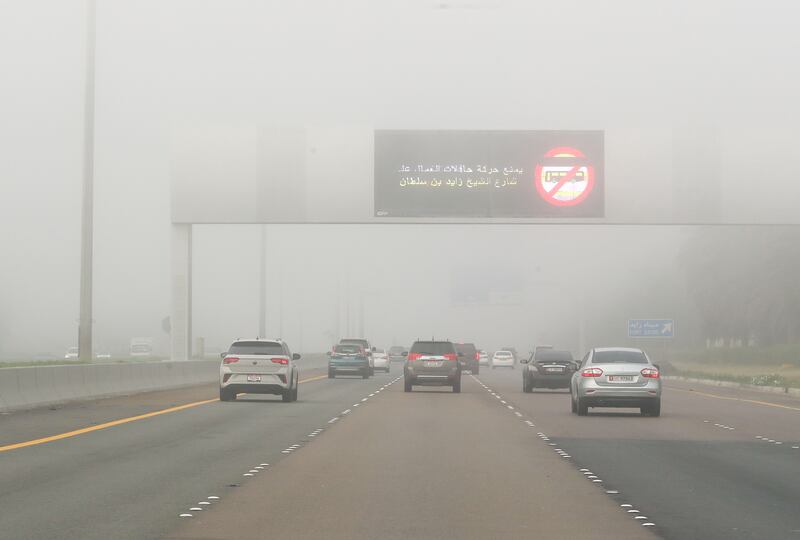 A yellow warning was issued due to fog in Abu Dhabi on Wednesday. Victor Besa / The National