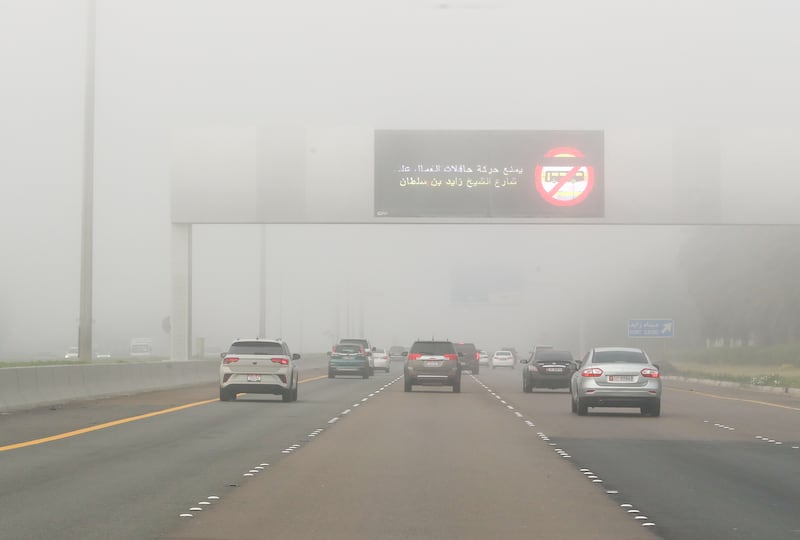 Visibility was significantly reduced for motorists on Friday morning. Victor Besa / The National
