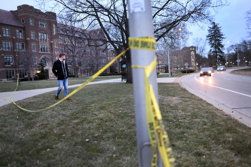 Crime scene tape at the student union building on the campus of the university. AFP