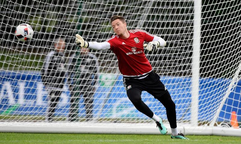 Wales goalkeeper Wayne Hennessey  in action during Wales training ahead of their UEFA Euro 2016 semi final against Portugal at College Le Bocage on July 4, 2016 in Dinard, France.  (Photo by Stu Forster/Getty Images)