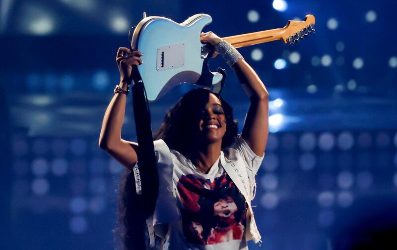 HER performs during the BET Awards. Reuters