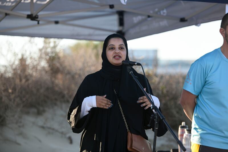 Dr Hind Al Ameri, assistant scientist in marine species, who leads the marine turtle conservation programme at Environmental Agency Abu Dhabi, speaks at the event