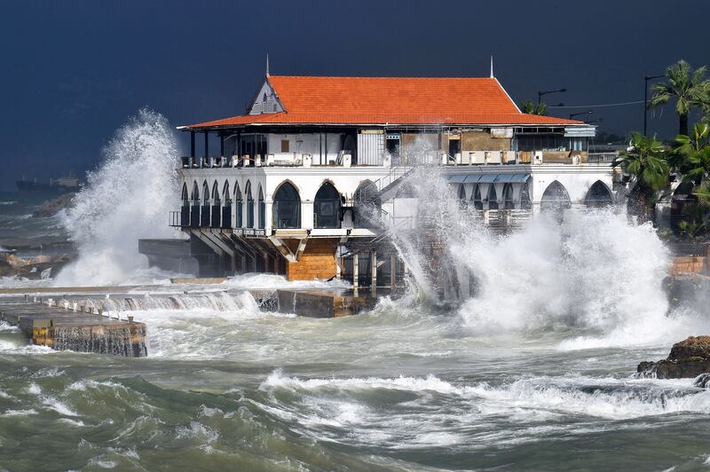 A high wave hits the Corniche in Beirut, as Storm Farah lashes Lebanon. EPA