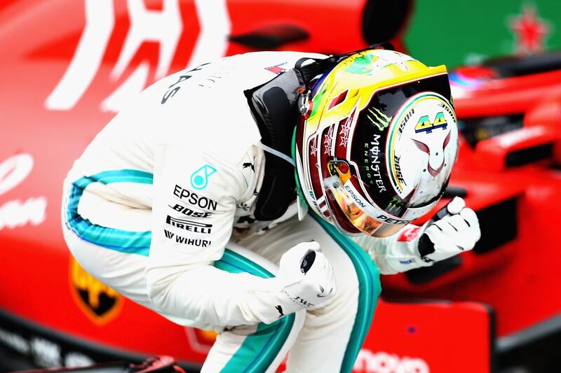 Lewis Hamilton celebrates his win.  Getty Images
