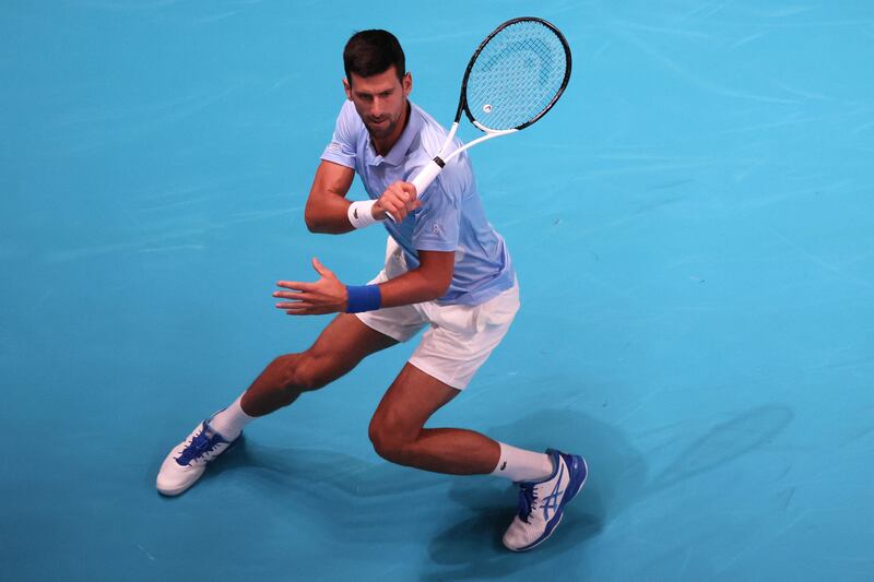 Serbia's Novak Djokovic returns the ball to Spain's Pablo Andujar during their men's singles tennis match at the Tel Aviv Watergen Open 2022, in Israel. AFP