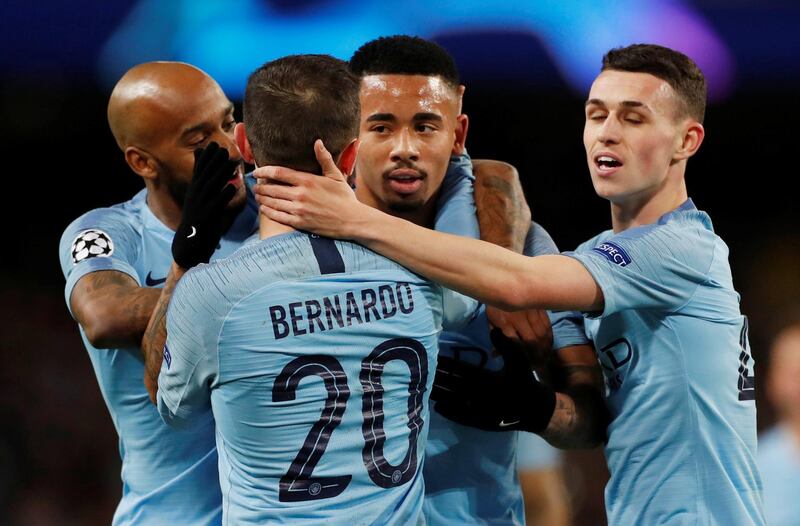 Manchester City's Gabriel Jesus celebrates scoring their seventh goal. Reuters