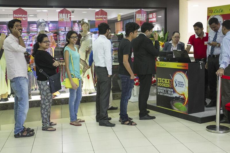 Fans braved long queues and early morning hassles to buy IPL tickets in person rather than buy them online, such has been the enthusiasm for the tournament. Mona Al Marzooqi / The National