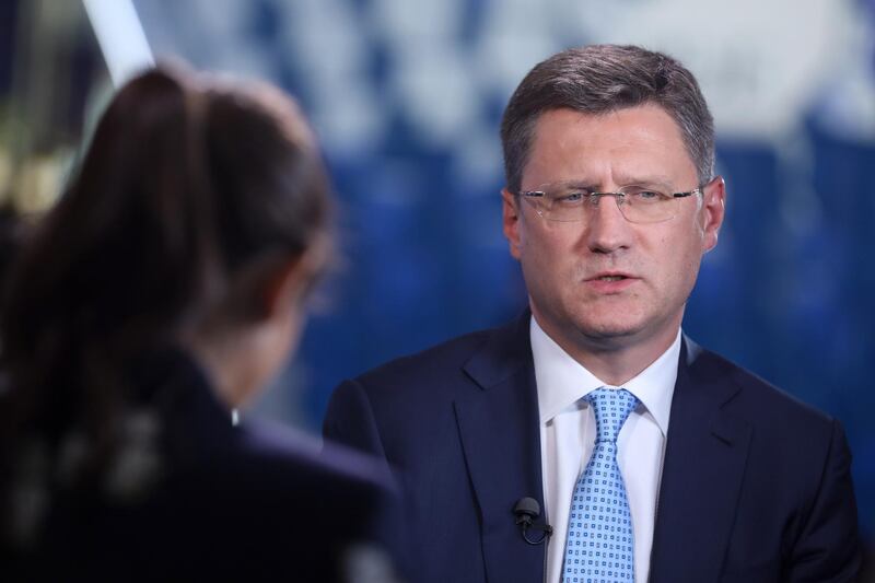 Alexander Novak, Russia's energy minister, speaks during a Bloomberg Television interview at the St. Petersburg International Economic Forum (SPIEF) in St. Petersburg, Russia, on Friday, May 25, 2018. The economic forum this year will be attended by President Vladimir Putin and French President Emmanuel Macron, and panels include everything from how to do business in Russia to biotechnology and blockchain. Photographer: Chris Ratcliffe/Bloomberg
