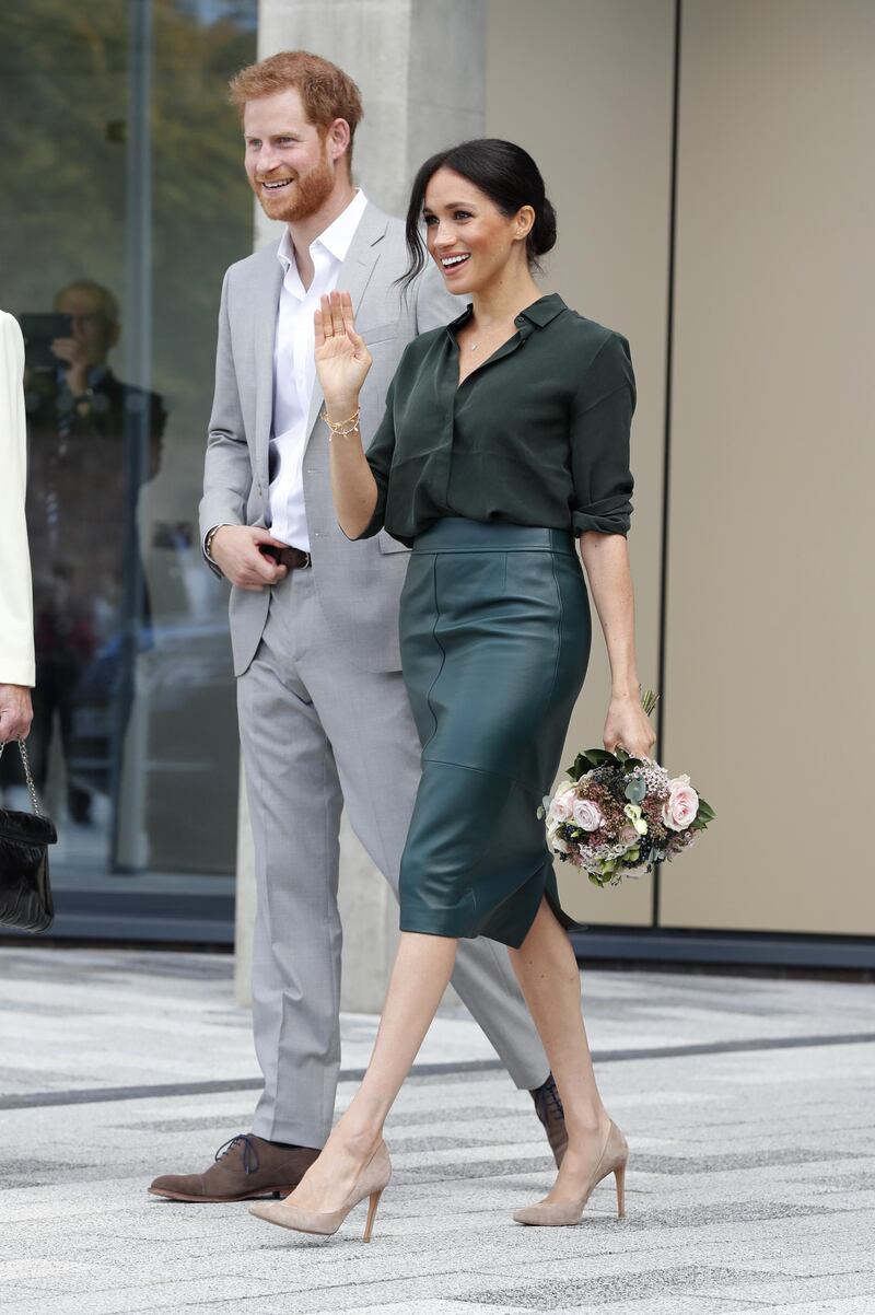 CHICHESTER, ENGLAND - OCTOBER 3: Meghan, Duchess of Sussex and Prince Harry, Duke of Sussex at The University of Chichester Tech Park during an official visit to Sussex on October 3, 2018 in Chichester, England. The Duke and Duchess married on May 19th 2018 in Windsor and were conferred The Duke & Duchess of Sussex by The Queen.  (Photo by Heathcliff O'Malley - WPA Pool/Getty Images)