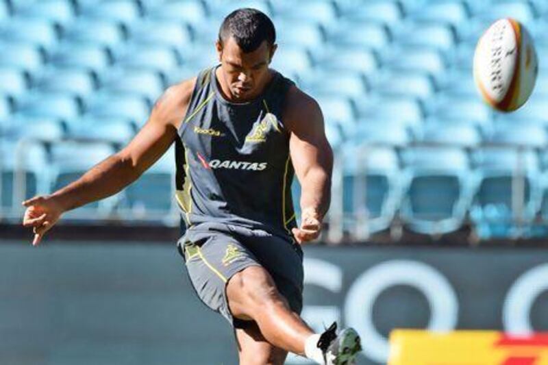 Australia's Kurtley Beale practices his kicking skills having fallen short once in the first Test. William West / AFP