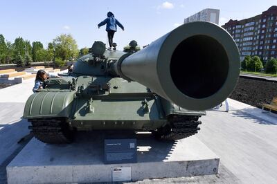 A Russian T-62 tank on its way to the Ukrainian border. AFP