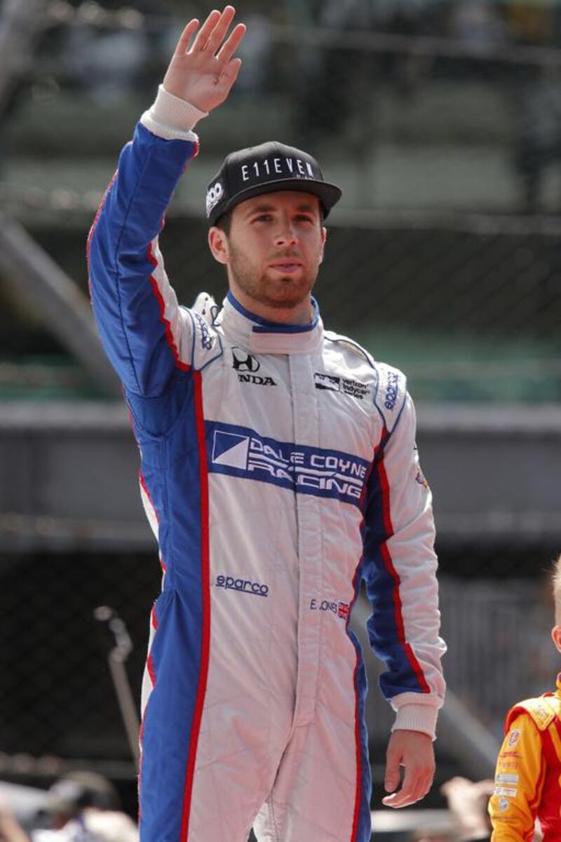 IndyCar driver Ed Jones of Dale Coyne Racing during driver introductions at the 101st running of the Indianapolis 500 on May 28, 2017, at the Indianapolis Motor Speedway in Indianapolis, Indiana. Jeffrey Brown /  Getty Images