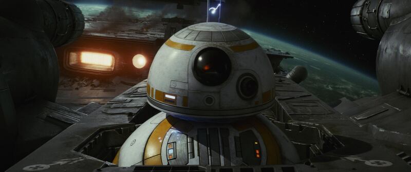 This image released by Lucasfilm shows BB-8 in "Star Wars: The Last Jedi." (Lucasfilm via AP)