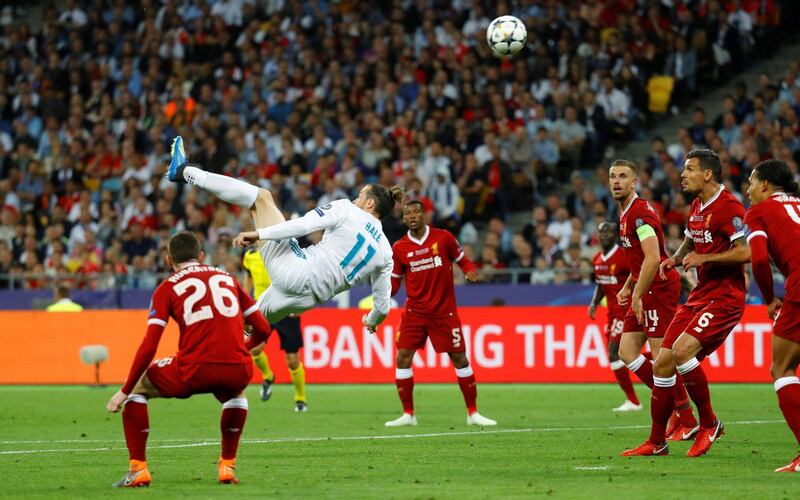 Real Madrid's Gareth Bale scores their second goal with a spectacular overhead kick. Kai Pfaffenbach / Reuters