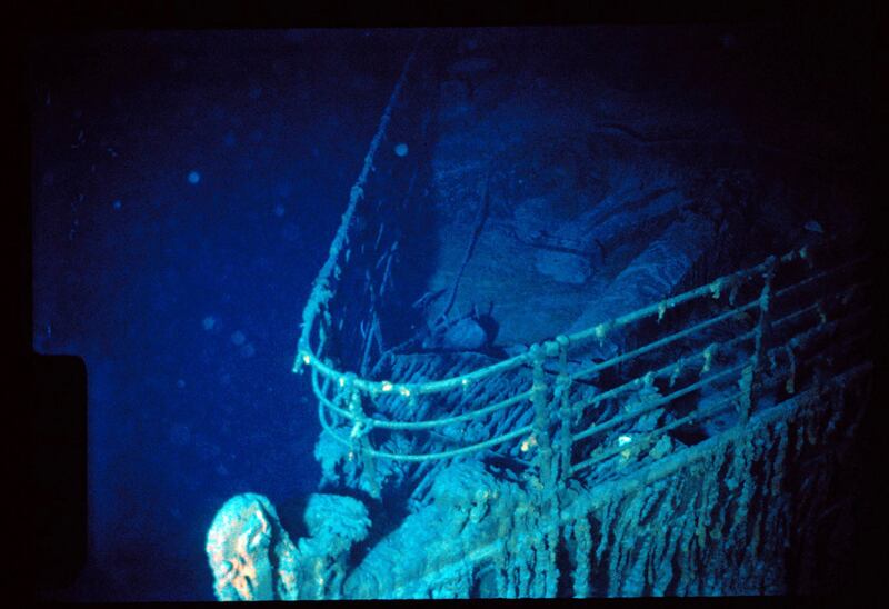 The bow of the RMS Titanic pictured 4,000 metres beneath the surface of the Atlantic. AFP / Woods Hole Oceanographic Institution