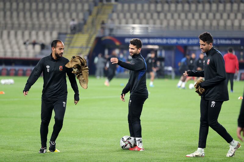 Al Ahly train ahead of the game against Monterrey in the Fifa Club World Cup UAE 2021 at Al Nahyan Stadium in Abu Dhabi. All Photos: Chris Whiteoak / The National