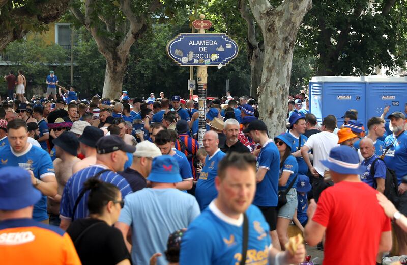 Rangers fans in the Alameda de Hercules. PA