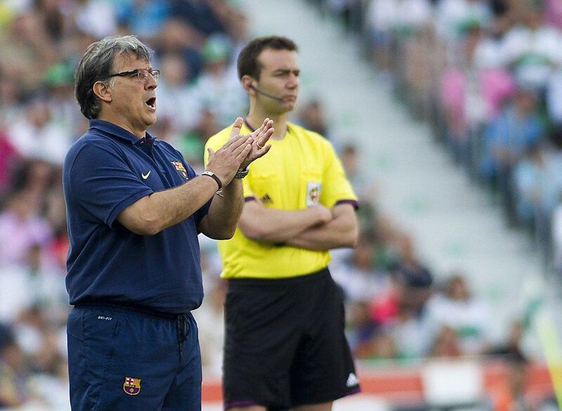 Barcelona manager Gerardo Martino gestures during his side's draw with Elche on Sunday. Jaime Reina / AFP / May 11, 2014   