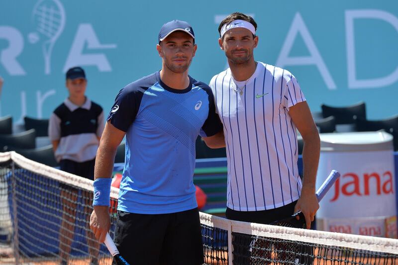 Grigor Dimitrov, right, poses for photos with Borna Coric during their Adria Tour semifinal in Zadar, Croatia. AP Photo