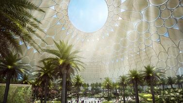 Al Wasl Plaza’s trellis design was inspired by an ancient golden ring found in the Saruq Al Hadid site by Sheikh Mohammed bin Rashid, Vice President and Ruler of Dubai. It also reflects the intertwined logo of Expo 2020 Dubai.