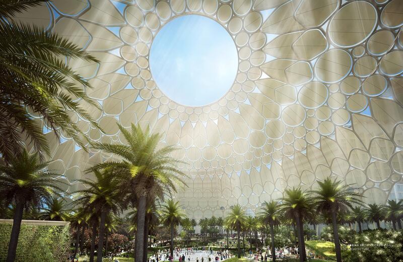 Al Wasl Plaza’s trellis design was inspired by an ancient golden ring found in the Saruq Al Hadid site by Sheikh Mohammed bin Rashid, Vice President and Ruler of Dubai. It also reflects the intertwined logo of Expo 2020.