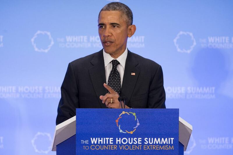 US president Barack Obama speaks at the White House Summit on Countering Violent Extremism in Washington, DC on February 19, 2015. Michael Reynolds/EPA