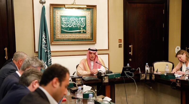 Saudi Minister of State for Foreign Affairs Adel al-Jubeir speaks during a press briefing at the Saudi Embassy in London on June 20, 2019. There is "credible evidence" linking Saudi Crown Prince Mohammed bin Salman to journalist Jamal Khashoggi's murder, a UN expert said on June 20, 2019, calling for sanctions on the prince's foreign assets. Meanwhile, Britain on June 21, 2019 temporarily suspended approving new Saudi arms sales that might contribute to the Gulf kingdom's four-year bombing campaign in Yemen. / AFP / Tolga AKMEN
