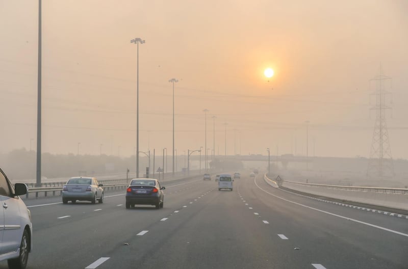 Abu Dhabi, United Arab Emirates, September 22, 2020.  The Sheikh Zayed Bridge on a foggy Tuesday morning.
Victor Besa/The National
Section:  Standalone/Weather