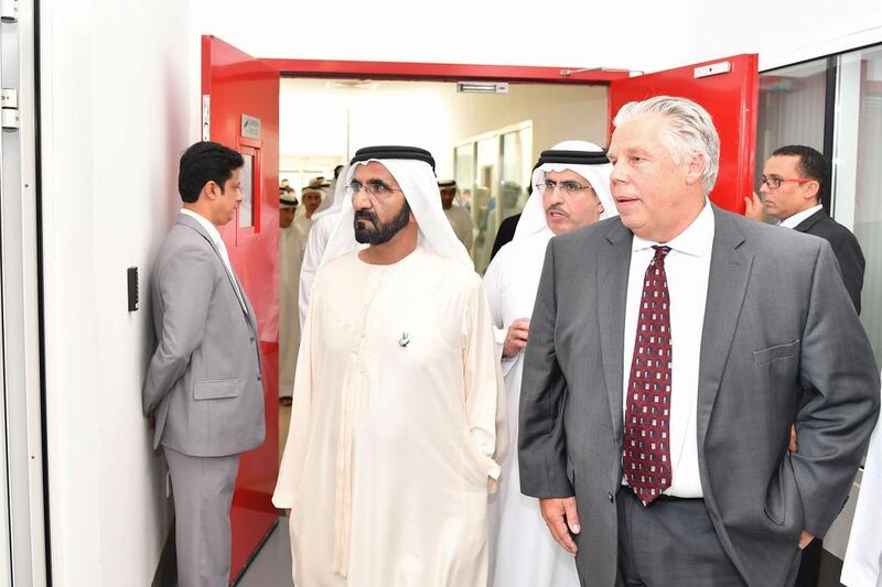 Saeed Mohammed Al Tayer, Chairman of Mai Dubai, and Jay Andres, Chief executive of Mai Dubai and other Mai Dubai staff welcomed Sheikh Mohammed to the premises.