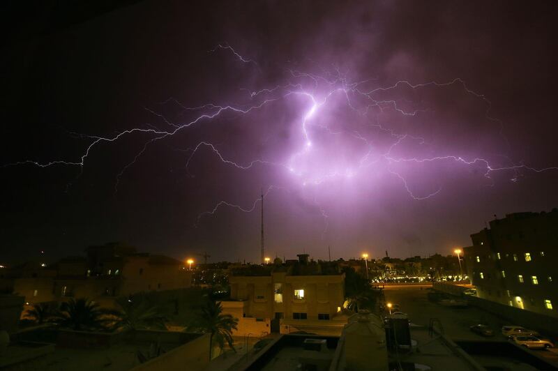 Lightning flashes in the sky over Rumaithiya district in Kuwait City during a storm.  AFP