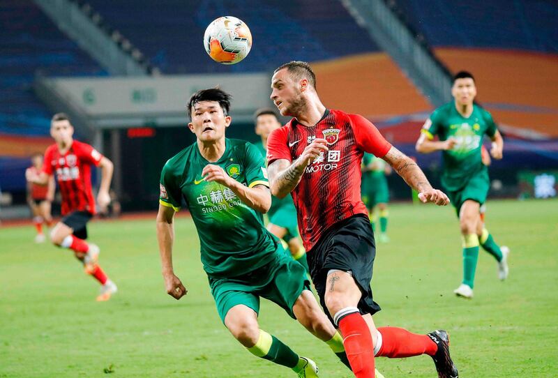 Shanghai SIPG's Marko Arnautovic controls the ball in Suzhou. AFP