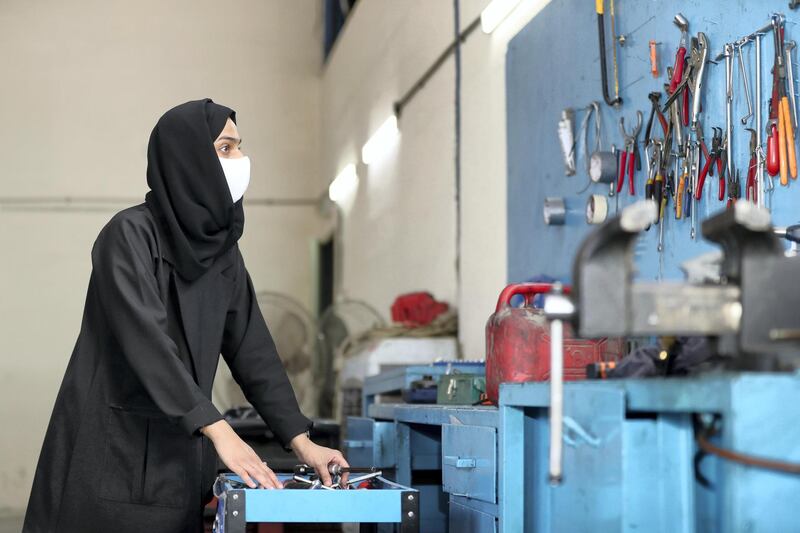Sharjah, United Arab Emirates - Reporter: Shireena Al Nowais. News. Huda Al Matrooshi is the first female Emirati car mechanic. Tuesday, April 6th, 2021. Sharjah. Chris Whiteoak / The National