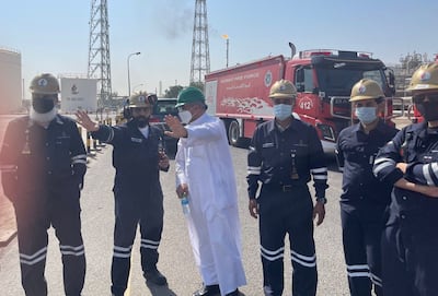 Oil minister, head of KPC and other senior officials to the fire site at Al Ahmadi refinery. Photo: KNPC