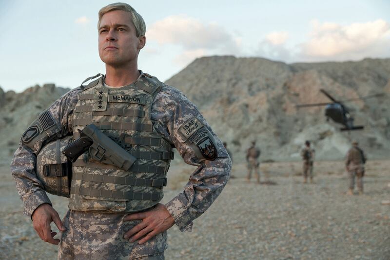 Brad Pitt in a scene from Afghan war satire War Machine, which marks his return to our screens following a hiatus. Francois Duhamel/Netflix via AP