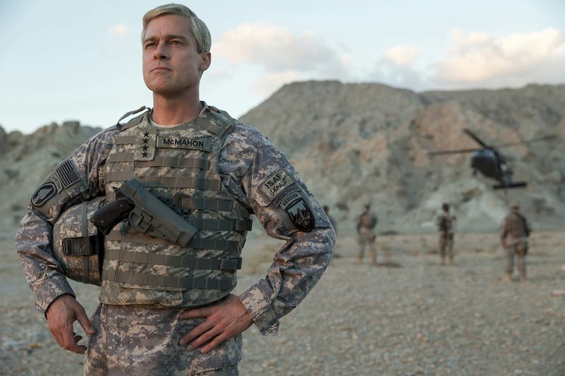 Brad Pitt in a scene from Afghan war satire War Machine, which marks his return to our screens following a hiatus. Francois Duhamel/Netflix via AP