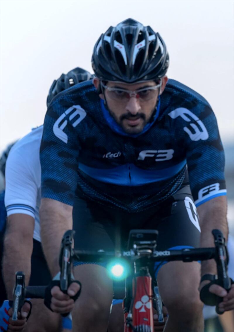 Sheikh Hamdan led from the front as Sheikh Zayed Road was closed to traffic.