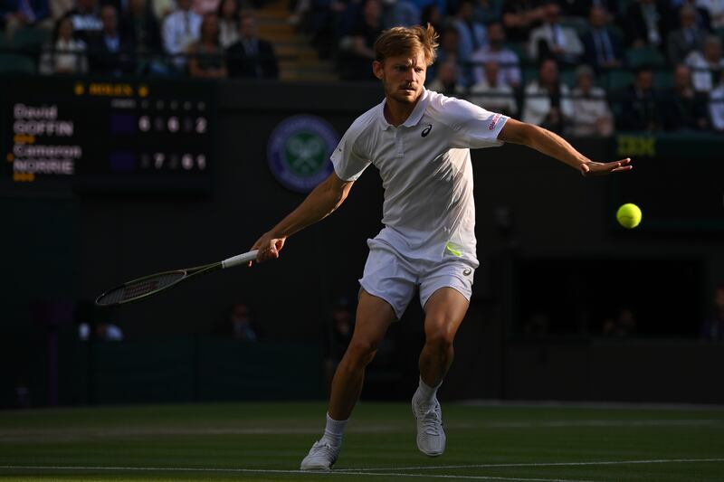 David Goffin of Belgium plays a forehand against Cameron Norrie of Great Britain. Getty Images