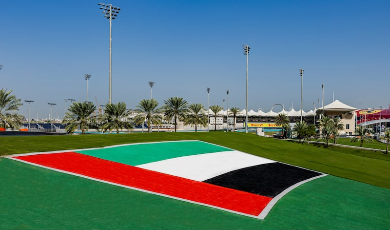 The UAE flag on one of the track's grassed viewing areas