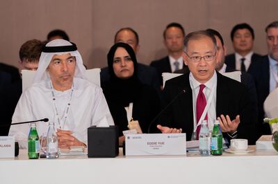 UAE Central Bank Governor Khaled Balama and Hong Kong Monetary Authority chief executive Eddie Yue. Photo: UAE Central Bank