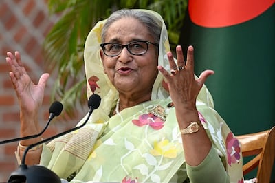 Bangladesh's Prime Minister Sheikh Hasina speaks to the media, a day after she won the 12th parliamentary elections, in Dhaka on January 8. AFP