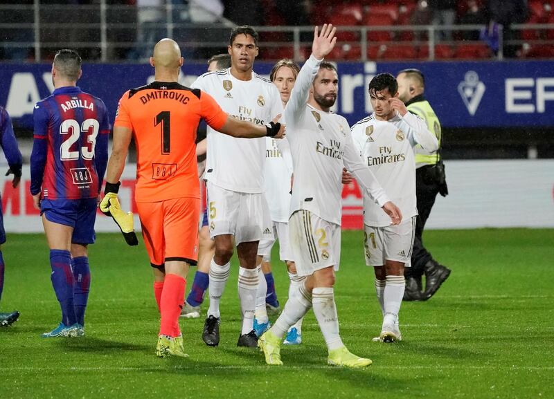 Real Madrid defender Dani Carvajal waves to fans at the end of the match. Reuters