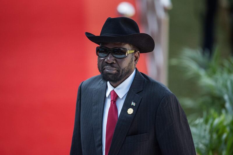 President of South Sudan Salva Kiir Mayardit reacts while arriving at the Loftus Versfeld Stadium in Pretoria, South Africa, for the inauguration of Incumbent South African President Cyril Ramaphosa on May 25, 2019.  / AFP / Michele Spatari
