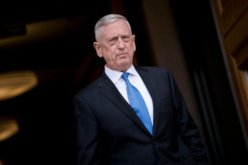 (FILES) In this file photo taken on March 29, 2018, US Secretary of Defense James Mattis arrives to greet incoming National Security Advisor John Bolton outside the Pentagon before a meeting in Washington, DC. US Defense Secretary Jim Mattis will be retiring at the end of February, President Donald Trump said Thursday, December 20, 2018.  "General Jim Mattis will be retiring, with distinction, at the end of February, after having served my Administration as Secretary of Defense for the past two years," Trump tweeted.  / AFP / Brendan Smialowski
